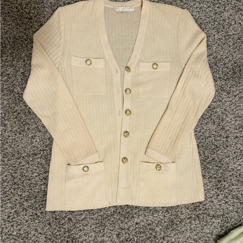 St John Vintage Cream Women's Cardigan with Gold Buttons